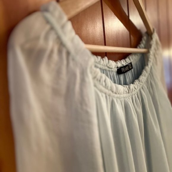 Italian Silk Flowy Pale Blue Top NWOT - Picture 9 of 15